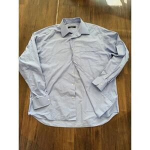 Bernini Men’s Dress Shirt Blue Made In Italy Button Up Long Sleeve Classic Fit